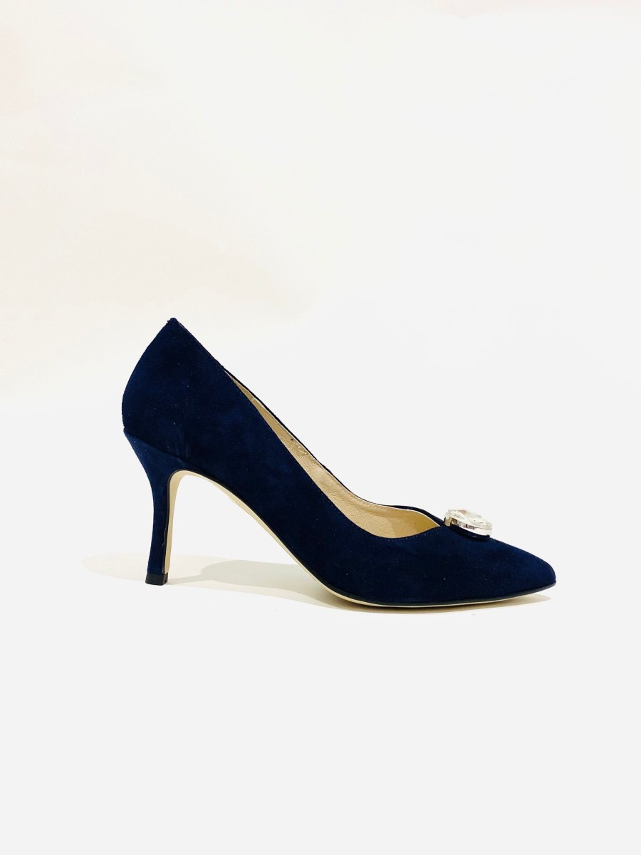 Footwear Rachel's | Rachel'S - Navy Suede Court With A Jewel