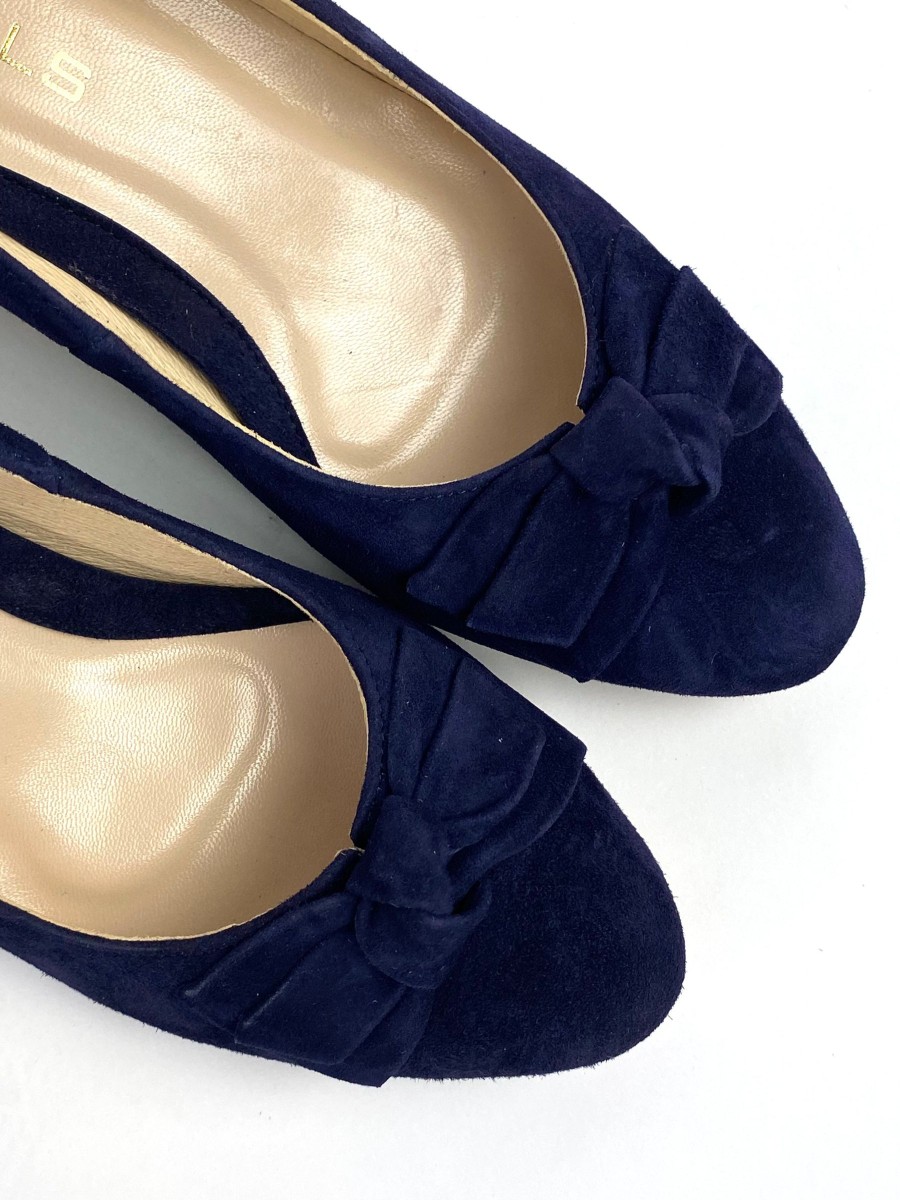 Footwear Rachel's | Rachel'S - Navy Suede Block Heel Court