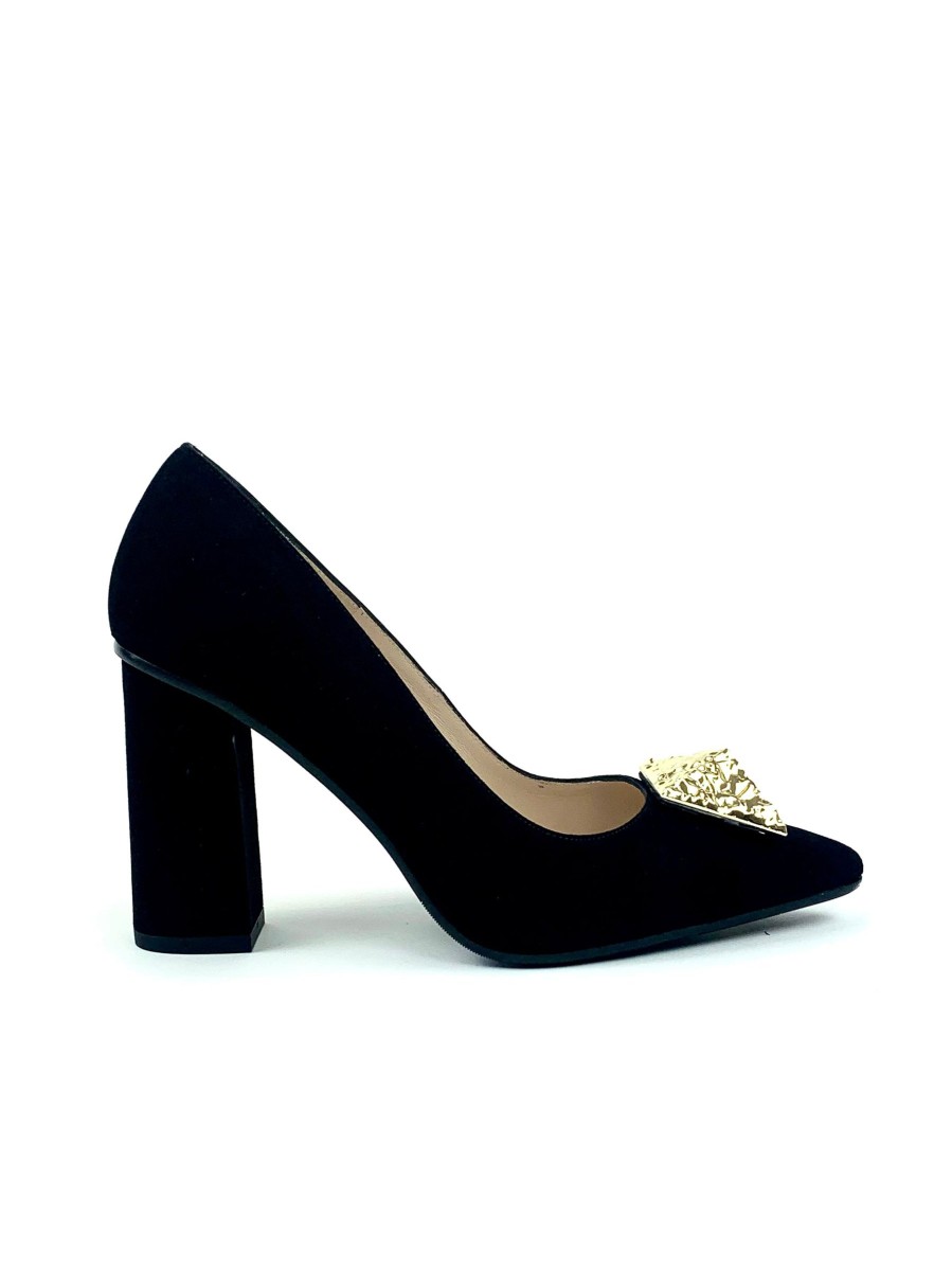 Footwear Lodi | Lodi - Senia Black Court With A Gold Trim