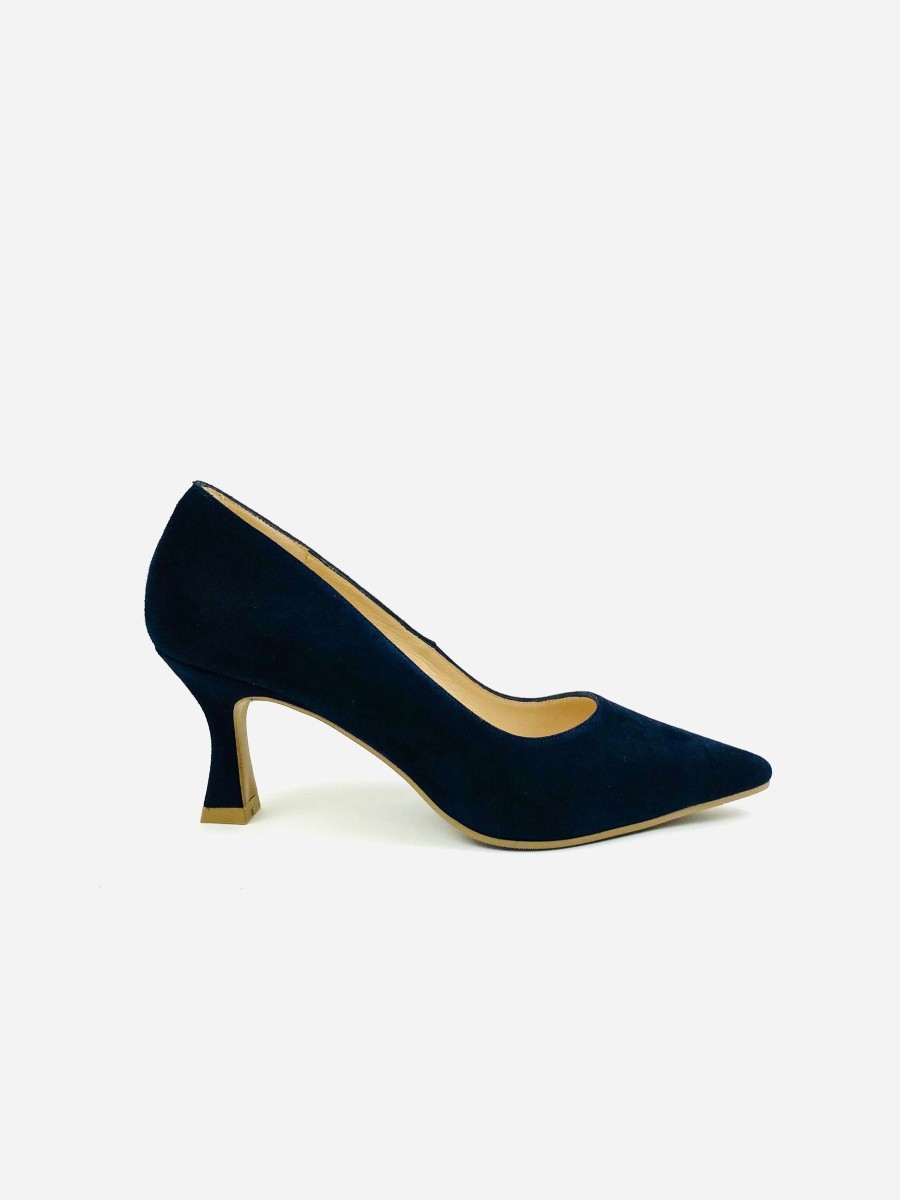 Footwear Lodi | Lodi - Jona Navy Suede Court With A Kitten Heel