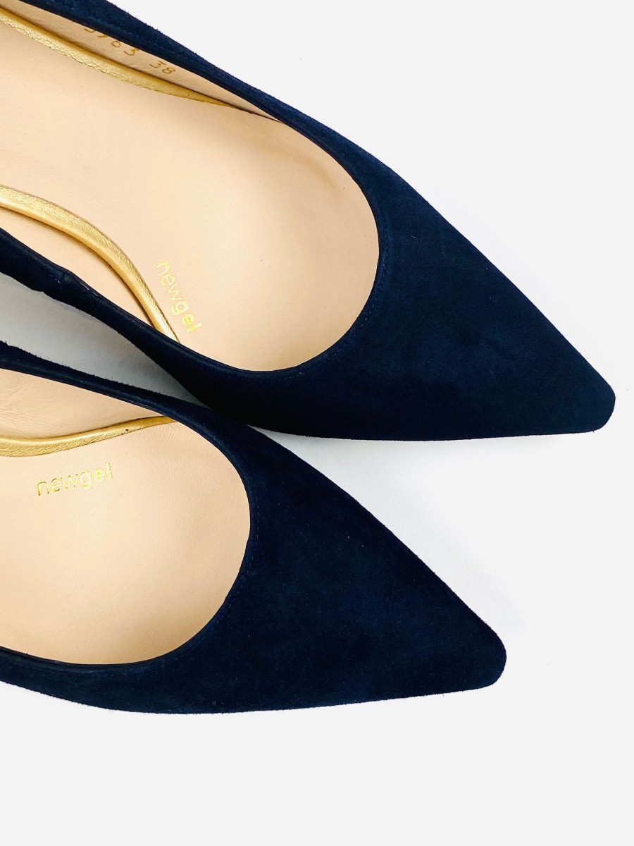 Footwear Lodi | Lodi - Jona Navy Suede Court With A Kitten Heel