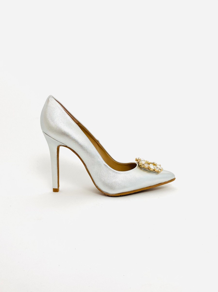 Footwear Rachel's | Rachels- Silver Court Shoe With Diamonte