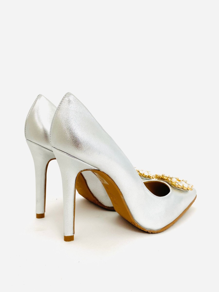 Footwear Rachel's | Rachels- Silver Court Shoe With Diamonte