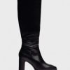 Footwear Wonders Knee High Boots | Wonders - M-5106 Black Leather Knee High Boot