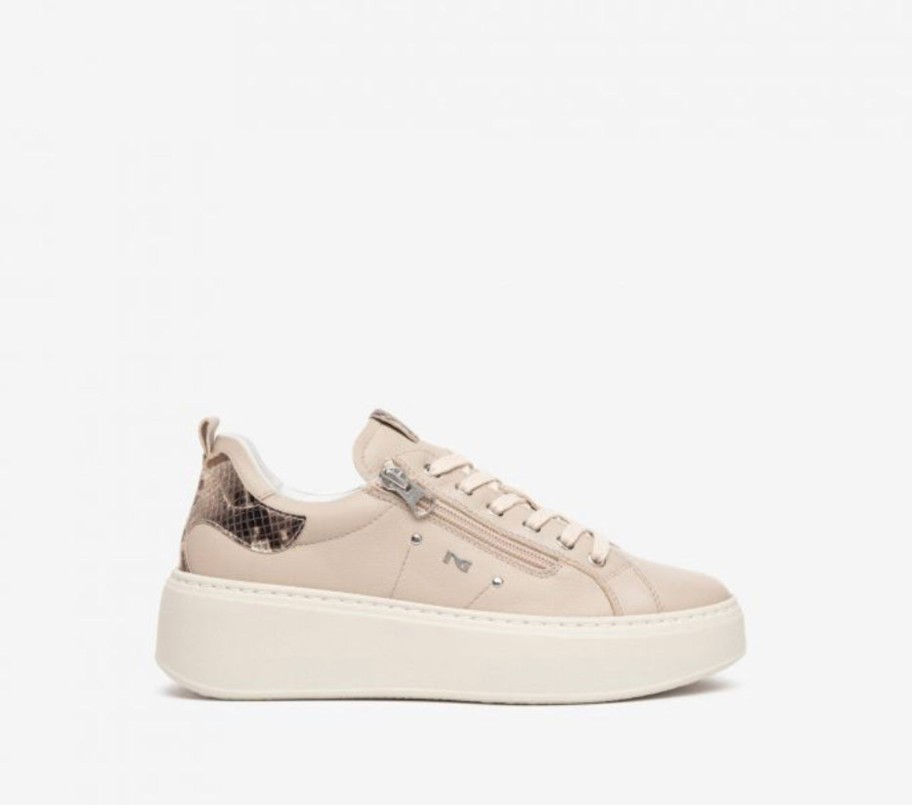 Footwear NeroGiardini | Nerogiardini - L308460D Oatmeal Leather Trainer With Zip