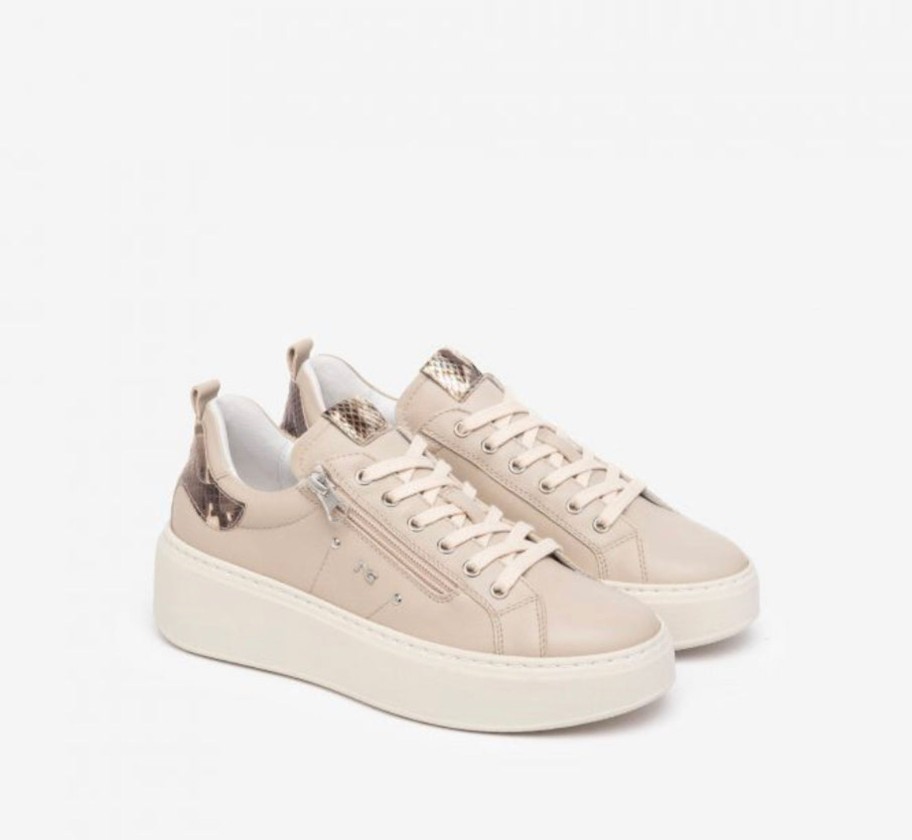 Footwear NeroGiardini | Nerogiardini - L308460D Oatmeal Leather Trainer With Zip