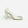 Footwear Le Babe | Le Babe - Silver Diamante Bow Med Heel Court Shoe