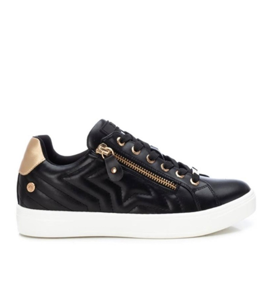 Footwear XTI | Xti - 140125 Black Gold Zip Trainer