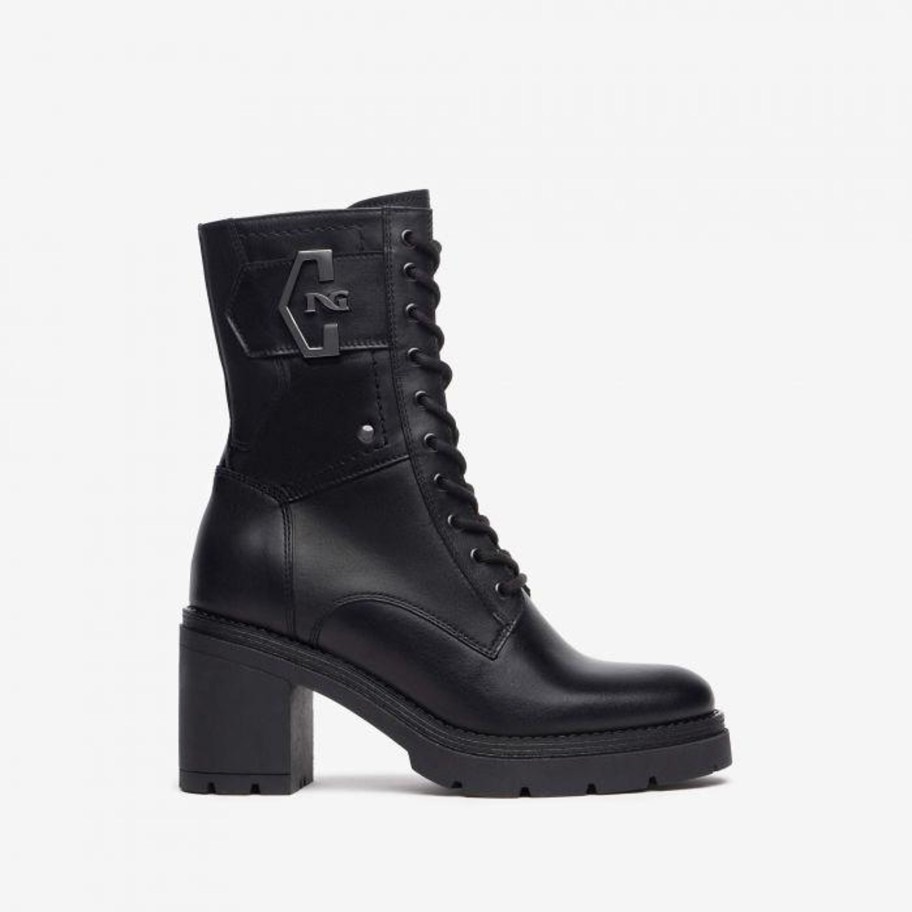 Footwear NeroGiardini Ankle Boots | Nerogiardini - I309161D Black Leather Chunky Heel