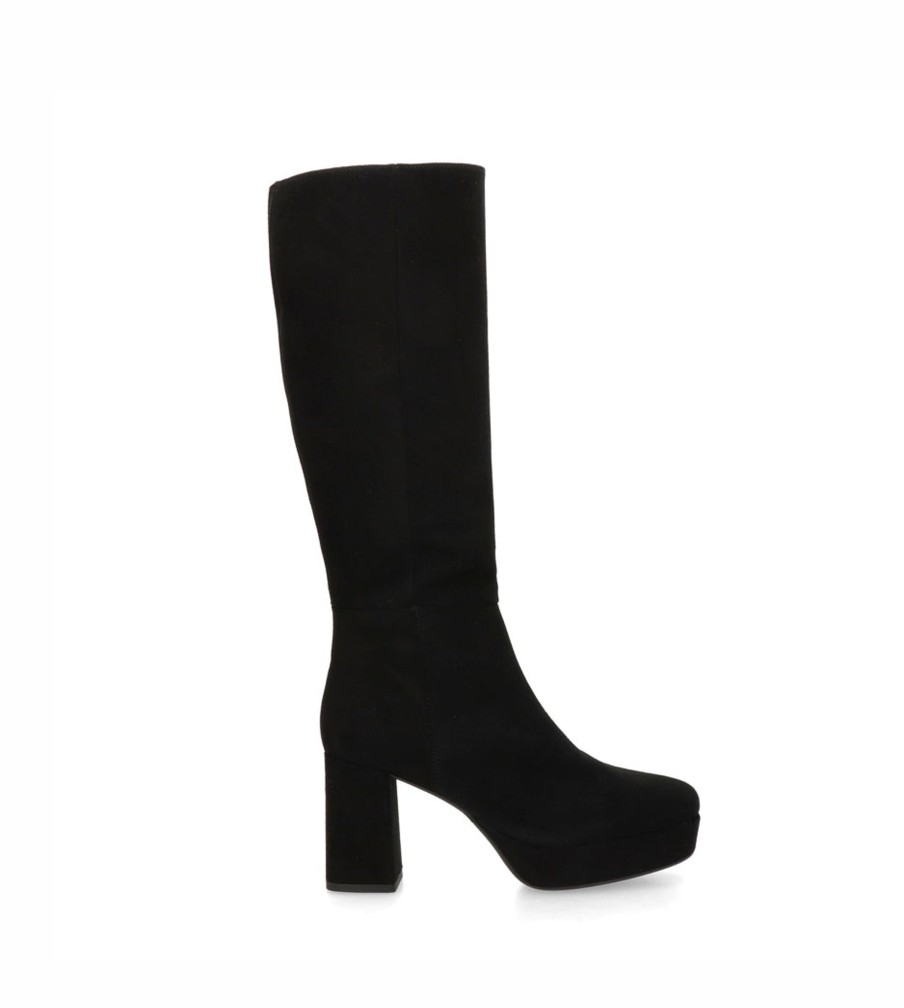 Footwear Unisa Knee High Boots | Unisa - Mateu Black Suede Platform Knee High Boot