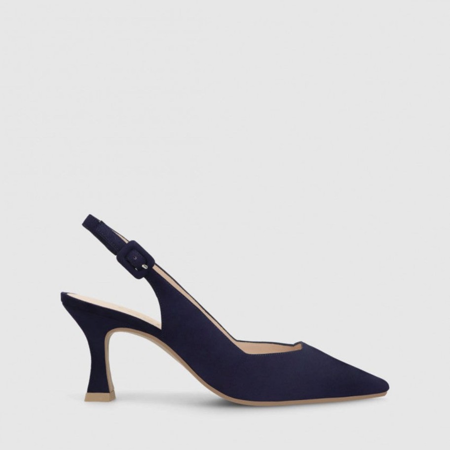 Footwear Lodi | Lodi - Juco Navy Suede Kitten Heel Slingback