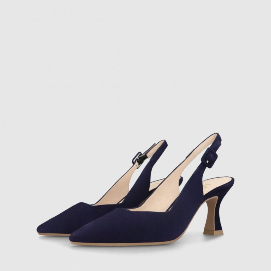 Footwear Lodi | Lodi - Juco Navy Suede Kitten Heel Slingback