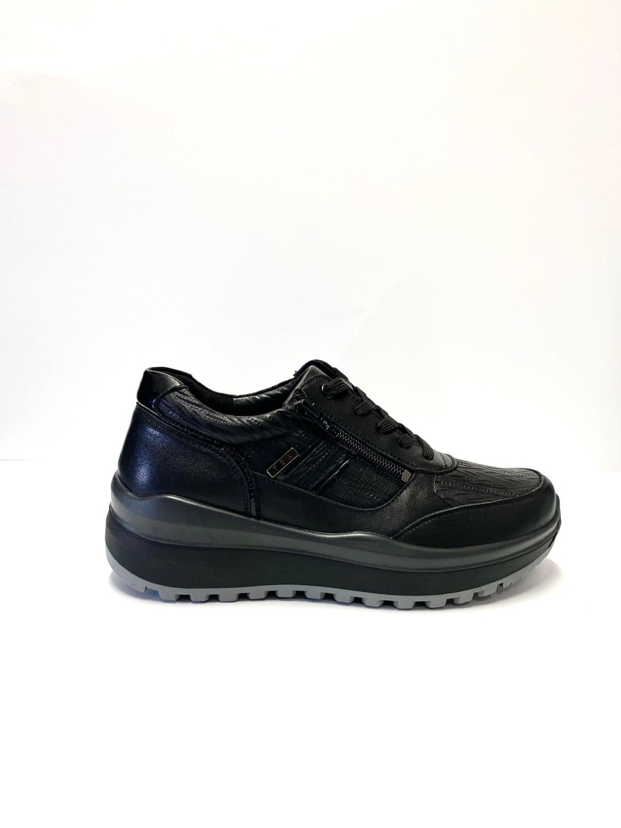 Footwear G Comfort | G Comfort R 9281 Black Leather Zip Trainer