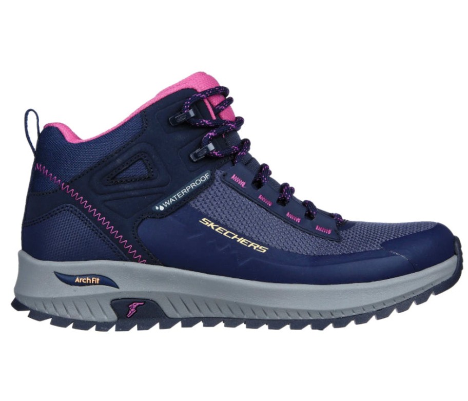 Footwear Skechers | Skechers - Navy And Pink Waterproof Hiking Boot