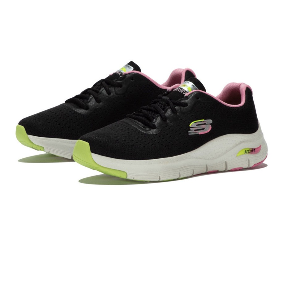 Footwear Skechers | Skechers - 149722 Black, Pink And Lime Arch Fit Trainers