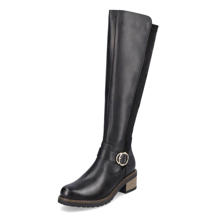 Footwear Remonte Knee High Boots | Remonte - D1A73-01 Black Leather Suede Knee High Boot