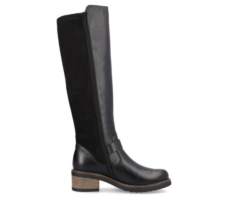 Footwear Remonte Knee High Boots | Remonte - D1A73-01 Black Leather Suede Knee High Boot