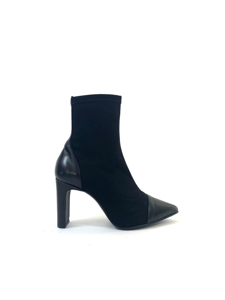 Footwear Rachel's | Rachels - Black Sock Boot With Leather Toe