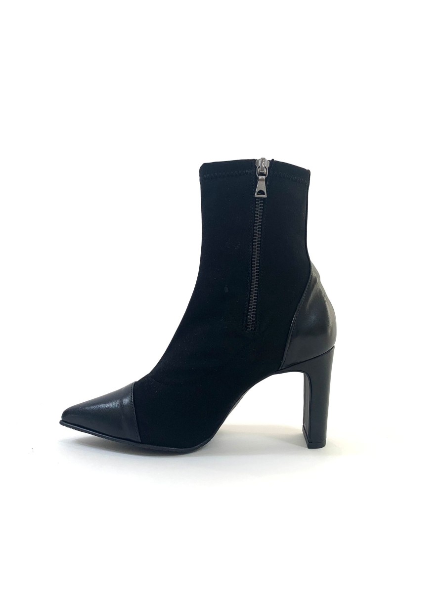 Footwear Rachel's | Rachels - Black Sock Boot With Leather Toe