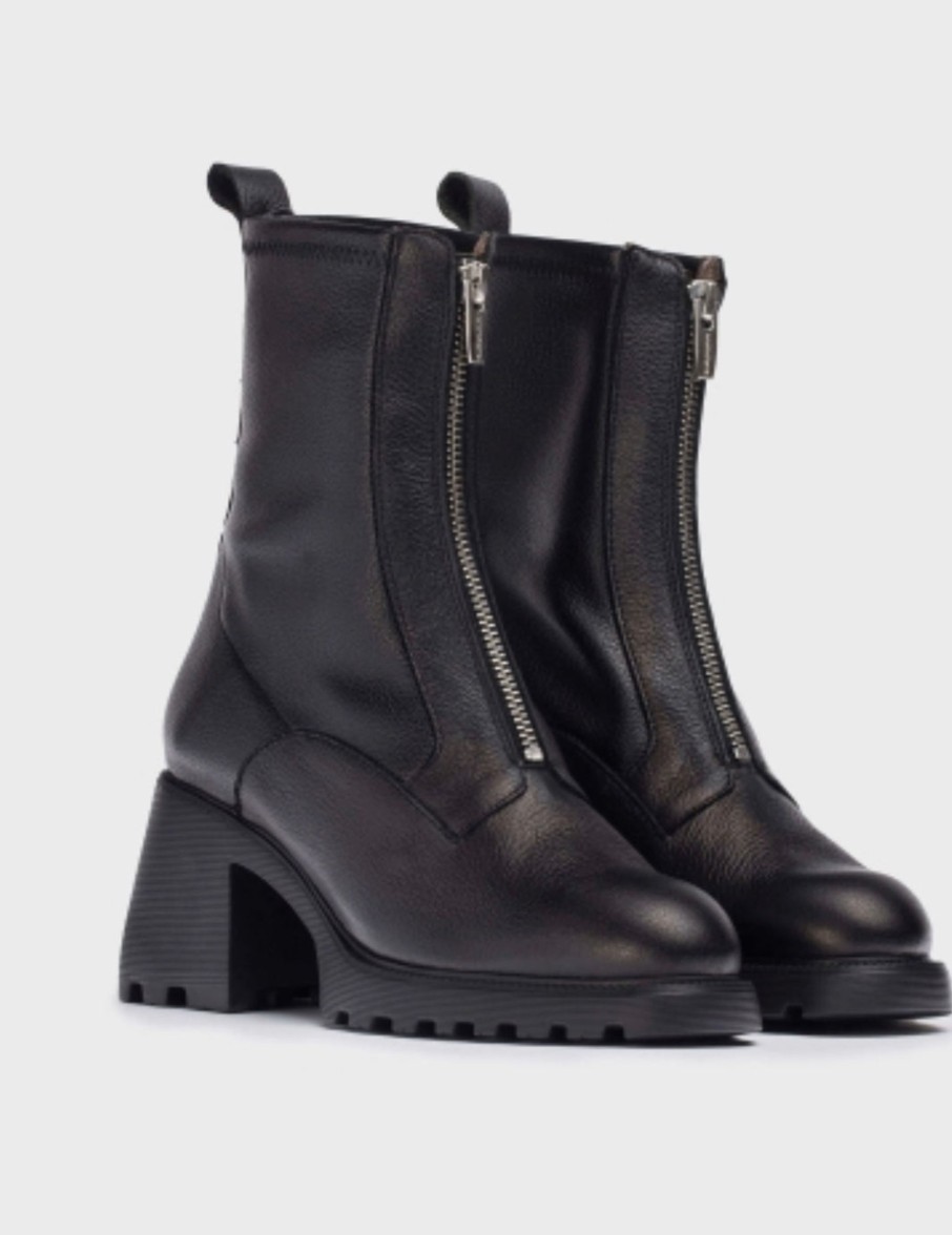 Footwear Wonders Ankle Boots | Wonders - G-6701 Black Ankle Boot With A Front Zip