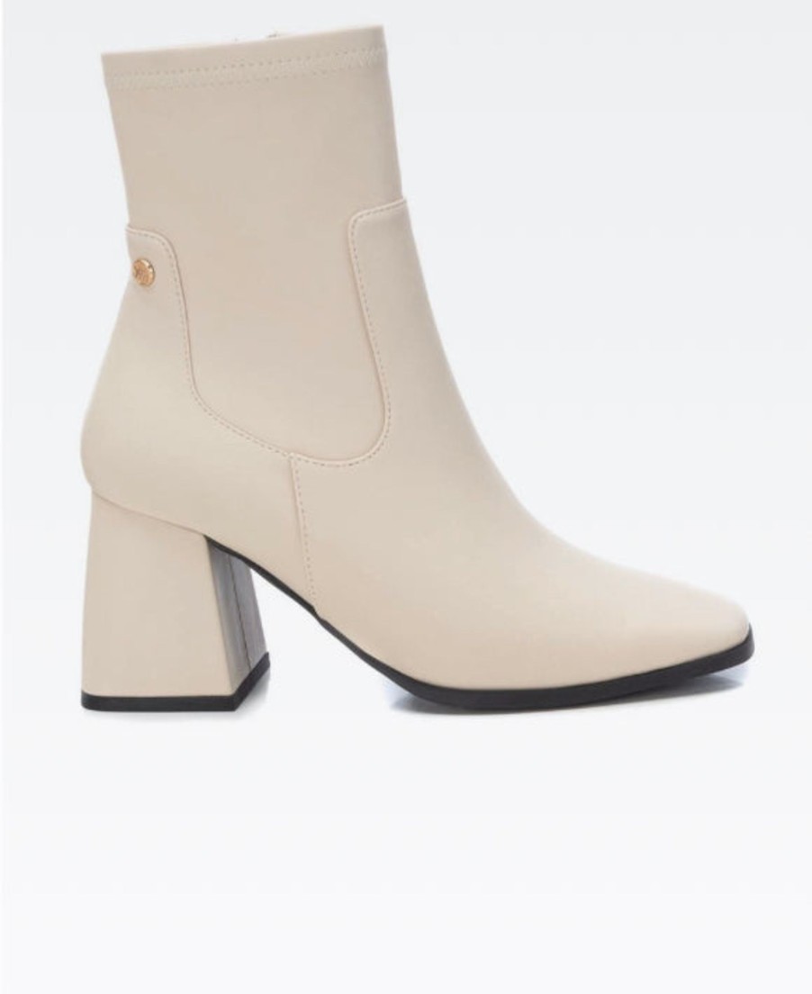 Footwear XTI Ankle Boots | Xti - 141826 Cream Sock Top Ankle Boot