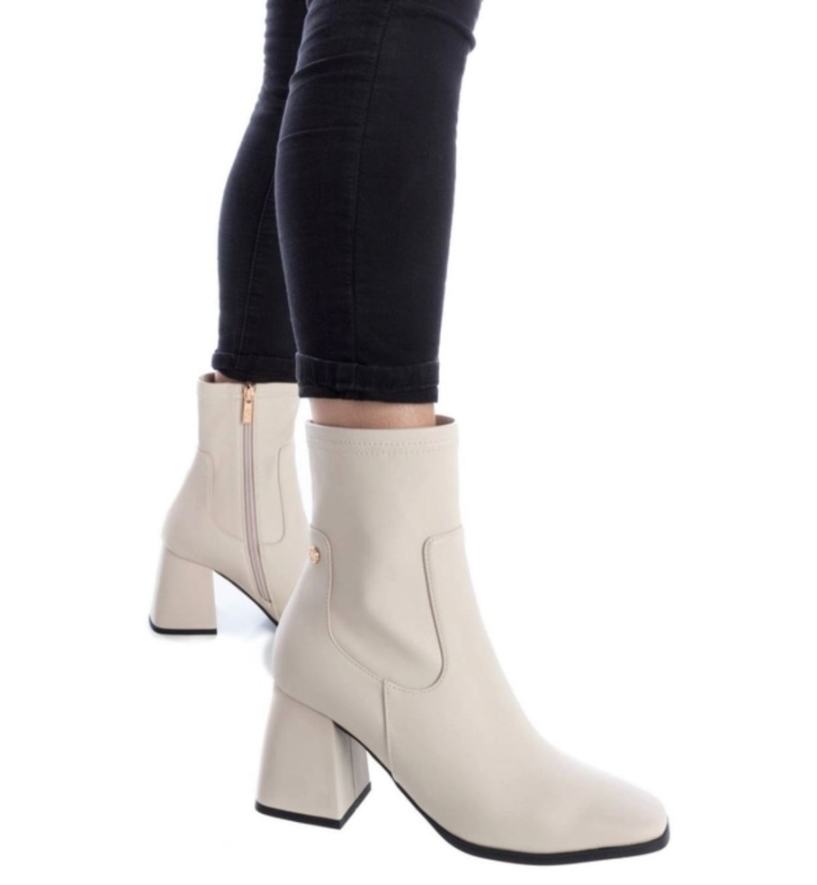 Footwear XTI Ankle Boots | Xti - 141826 Cream Sock Top Ankle Boot