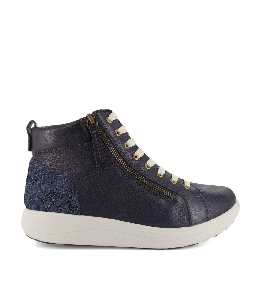 Footwear Strive Ankle Boots | Strive - Kensington Navy Laced Arch Fit Boot