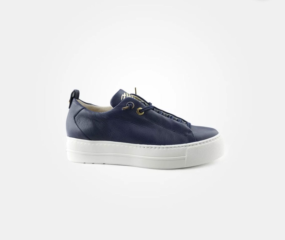 Footwear Paul Green | Paul Green - 5017 Navy Leather Elastic Trainer