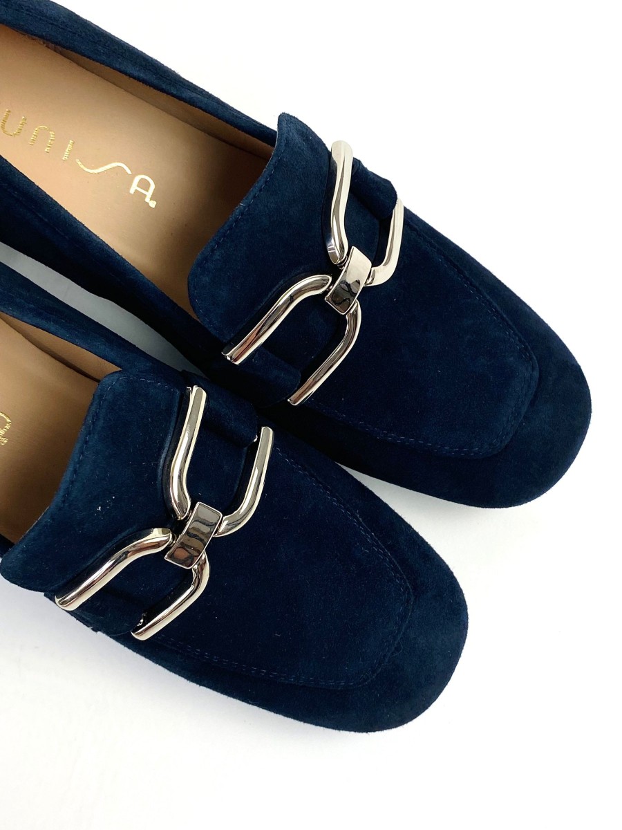 Footwear Unisa | Unisa - Losie Navy Suede Block Heel Loafer