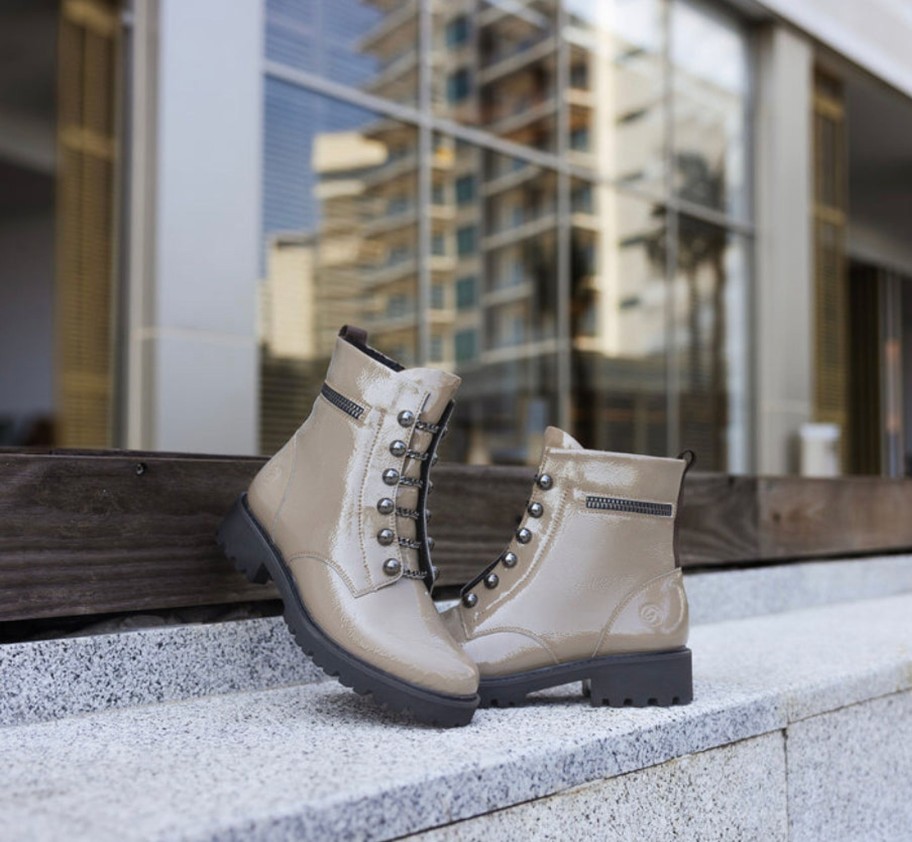 Footwear Remonte Ankle Boots | Remonte - D8670 Taupe Patent Biker Boot