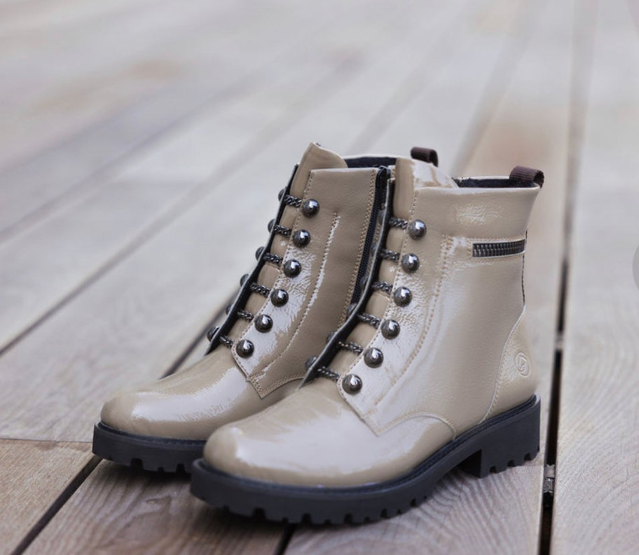 Footwear Remonte Ankle Boots | Remonte - D8670 Taupe Patent Biker Boot