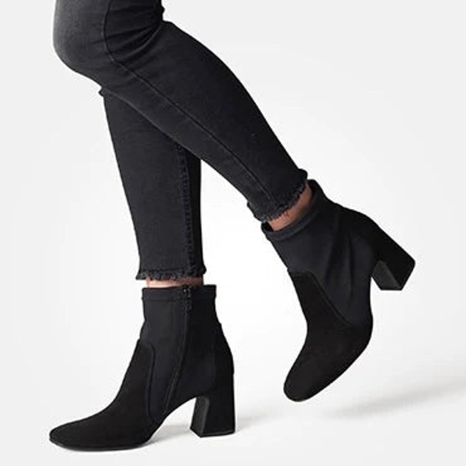 Footwear Paul Green Ankle Boots | Paul Green - 8040 Black Suede Sock Boot