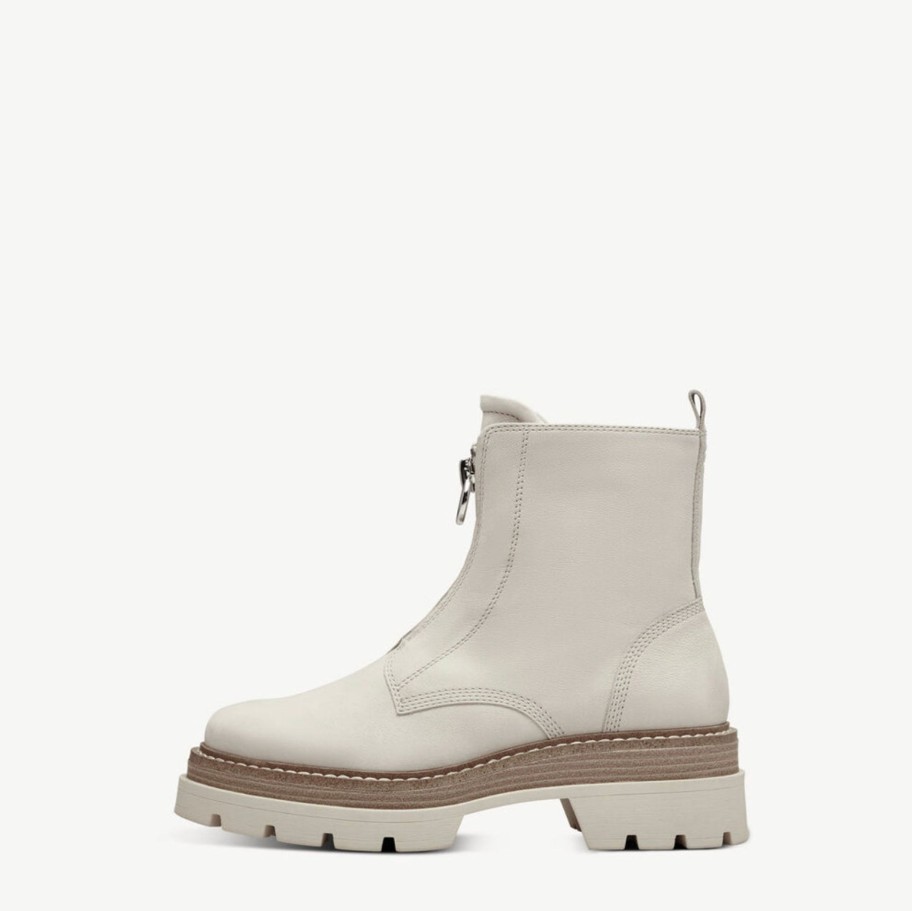 Footwear Tamaris Ankle Boots | Tamaris - 25413 Ivory Zip Ankle Boot