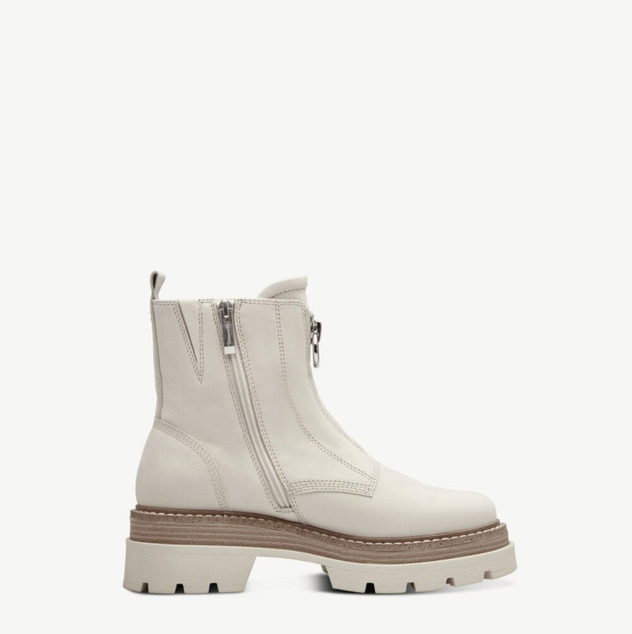 Footwear Tamaris Ankle Boots | Tamaris - 25413 Ivory Zip Ankle Boot