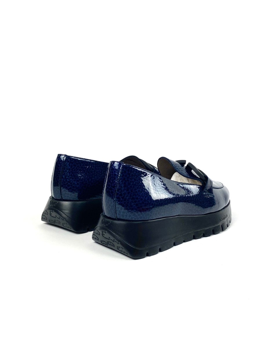 Footwear Wonders | Wonders - A-2453 Navy Patent Wedge Loafer