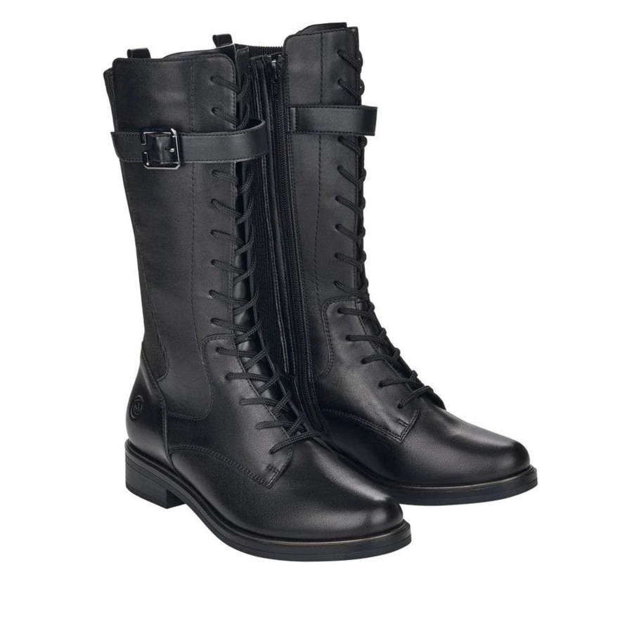 Footwear Remonte Ankle Boots | Remonte - D8381 Black Buckle Biker Boot