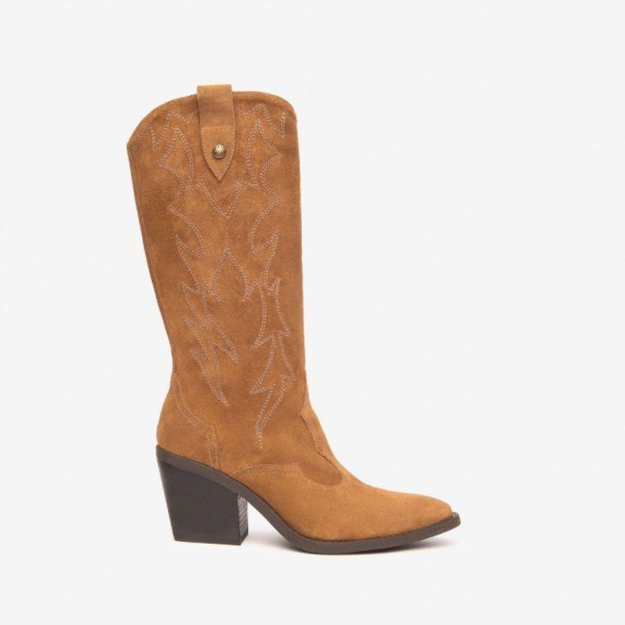 Footwear NeroGiardini Mid Calf Boots | Nerogiardini - I113274D Tan Leather Suede Cowboy Boot