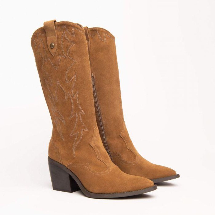 Footwear NeroGiardini Mid Calf Boots | Nerogiardini - I113274D Tan Leather Suede Cowboy Boot