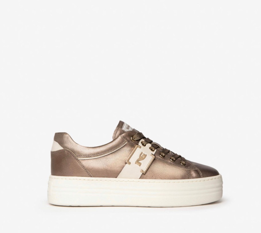 Footwear NeroGiardini | Nerogiardini - I308412D Bronze Ng Leather Trainer