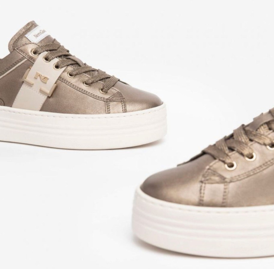 Footwear NeroGiardini | Nerogiardini - I308412D Bronze Ng Leather Trainer