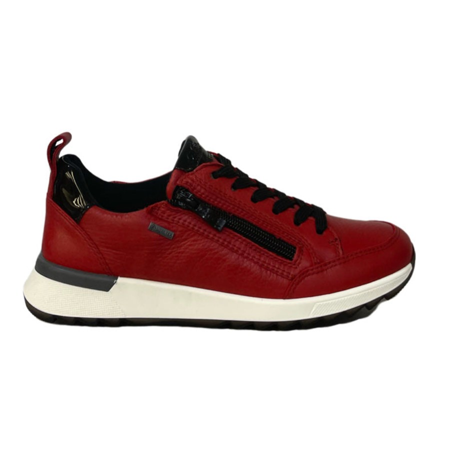 Footwear Ara | Ara - Red Goretex Trainer With A Zip