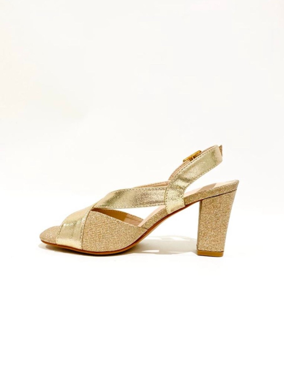 Footwear Sorento | Sorento - Gold Glitz Crisscross Block Heel