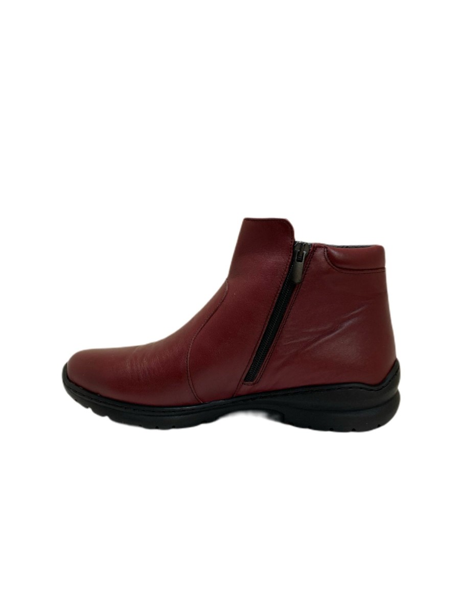 Footwear Softmode | Softmode - Burgundy Leather Ankle Boot With A Double Zip (Wide Fit)