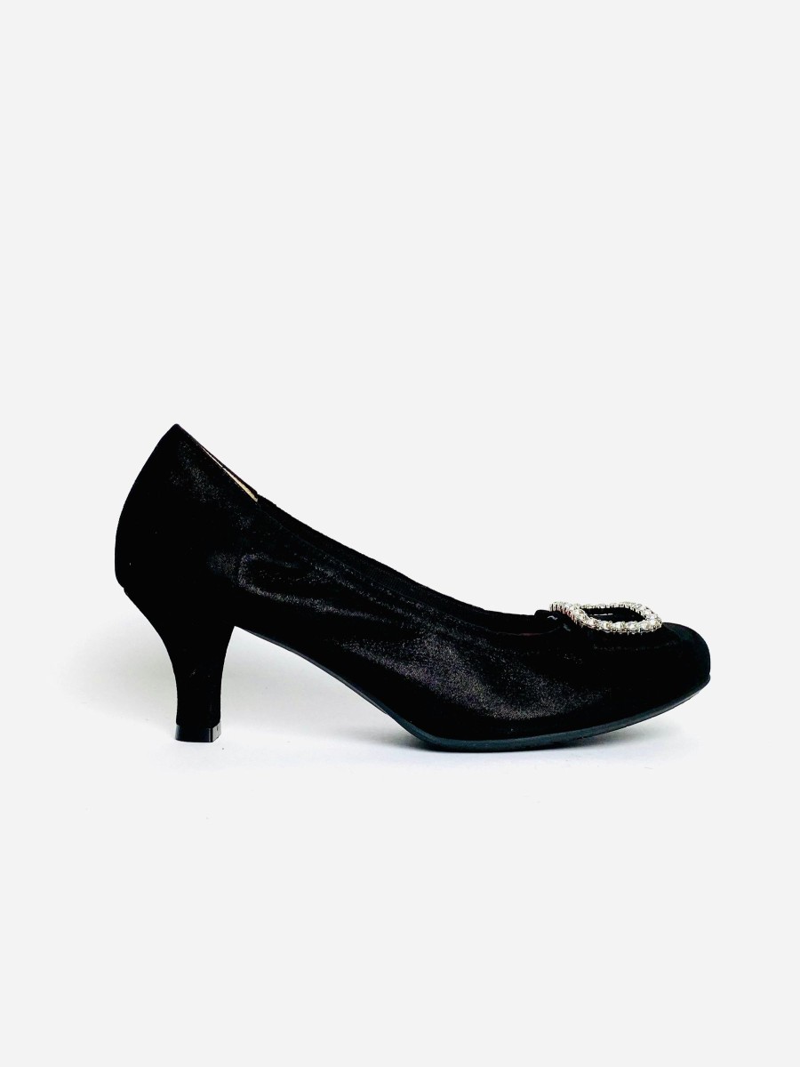 Footwear Le Babe | Le Babe - 3037S3 Black Diamonte Kitten Heel Court