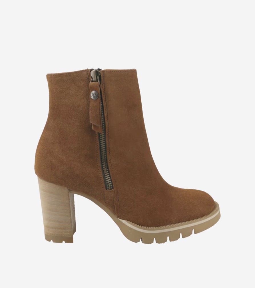 Footwear Paul Green Ankle Boots | Paul Green 8054 Tan Leather Suede Ankle Boot