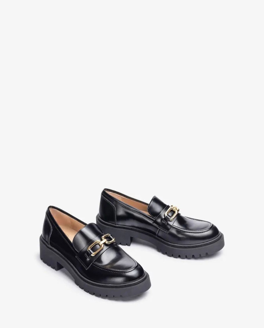 Footwear Unisa | Unisa - German Black Loafer Gold Buckle