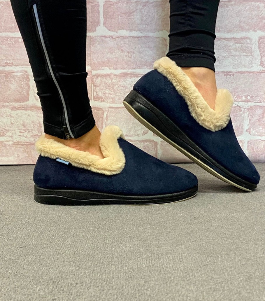 Footwear Cosy Toes | Cosy Toes - Navy Non Slip Slipper