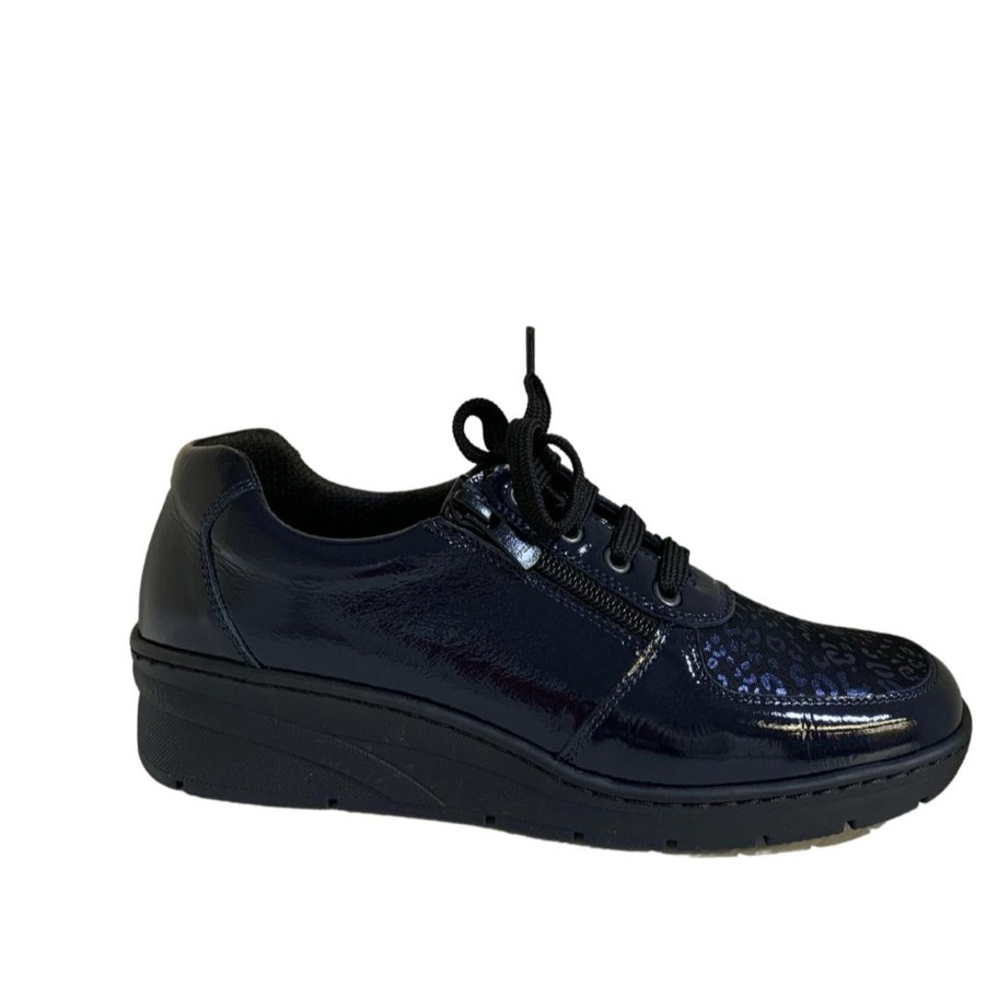 Footwear Softmode Waterproof Shoes & Boots | Softmode- Navy Patent Stretch Zip [Extra Wide Fit]