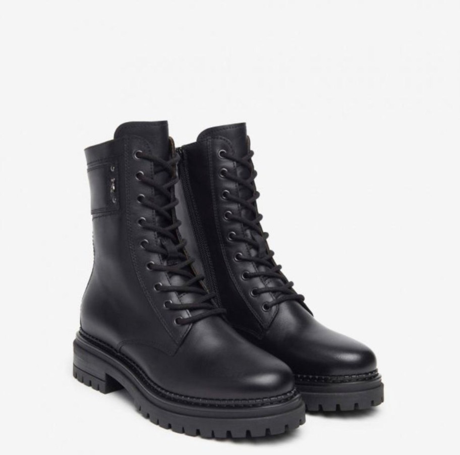 Footwear NeroGiardini Ankle Boots | Nerogiardini - I308953D Black Leather Military Style Boot