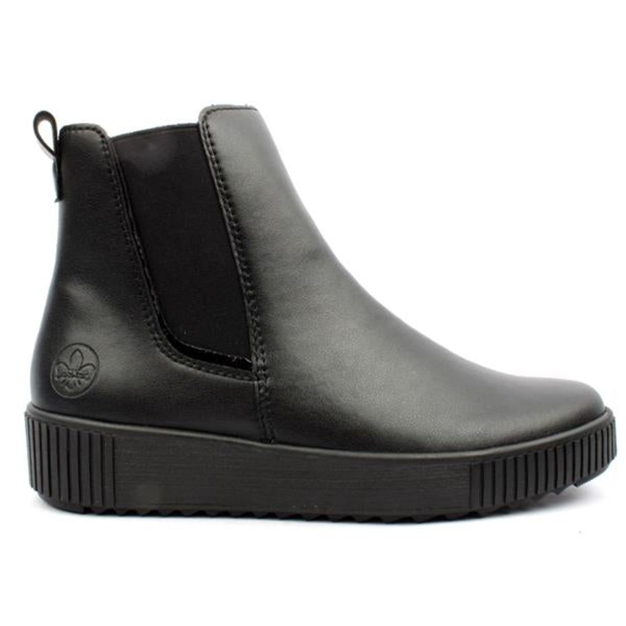 Footwear Rieker Wedge Boots | Rieker - Y6451 Black Leather Chelsea Boot